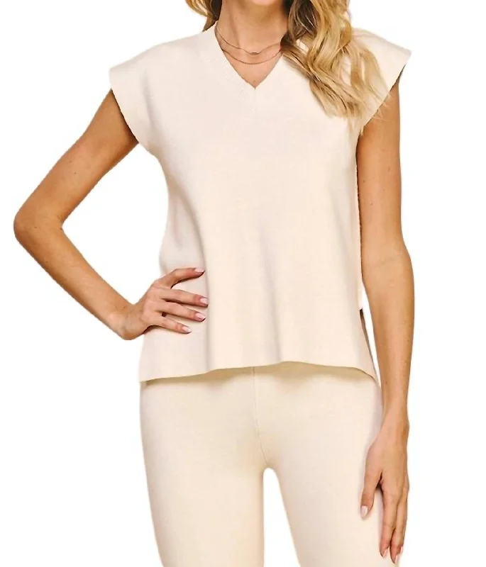 V Neck Sweater Vest In Cream Open Front Closed Front Wrap Front