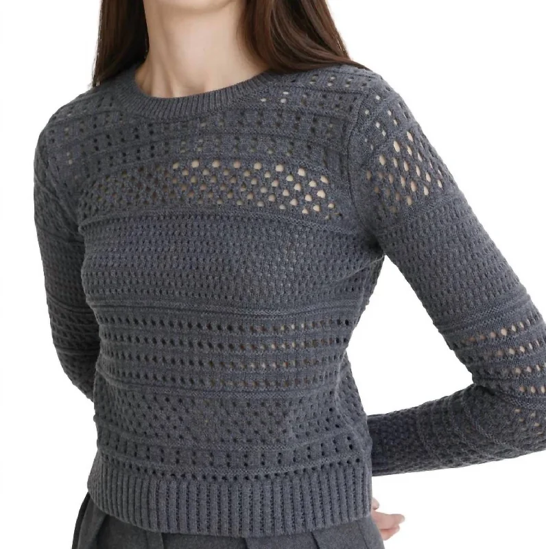 Variegated Knit Mesh Sweater In Charcoal Knit Fitted Loose Oversized