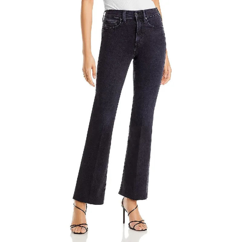 Veronica Beard Womens Leena High Rise Raw Hem Bootcut Jeans Chic Ripped Jeans