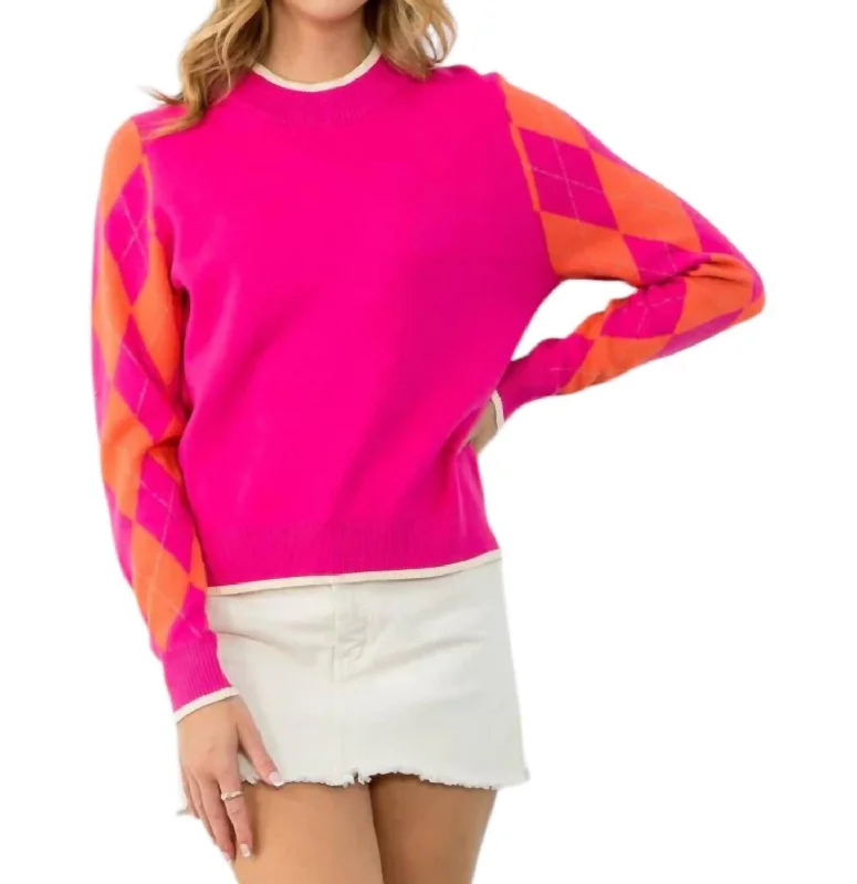 Wide Open Spaces Sweater In Hot Pink Solid Print Embellished