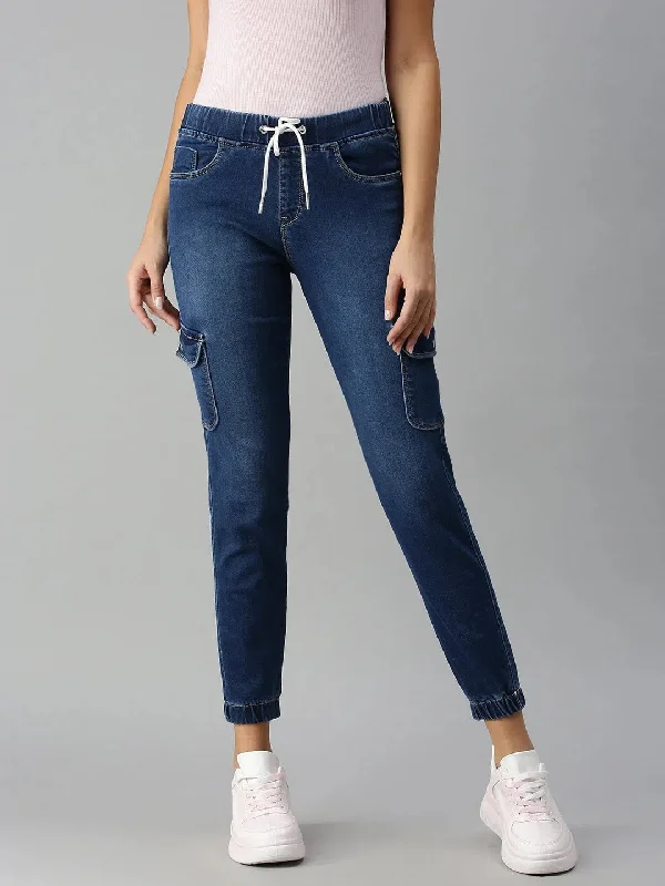 Women's Blue Solid Denim Jeans-CR-7790-Blue Cozy Relaxed Fit Denim Jeans