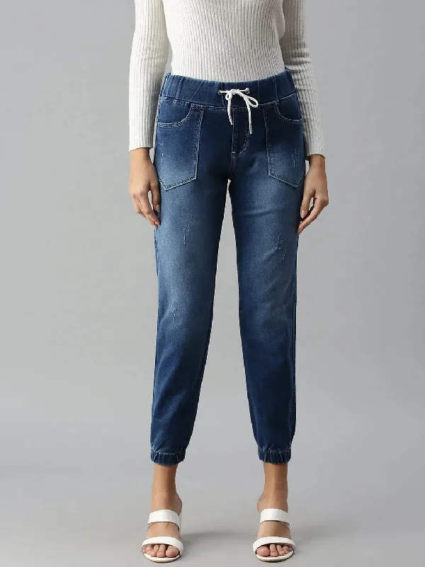 Women's Blue Solid Denim Jeans-CR-7806-Blue Classic Button Fly Jeans
