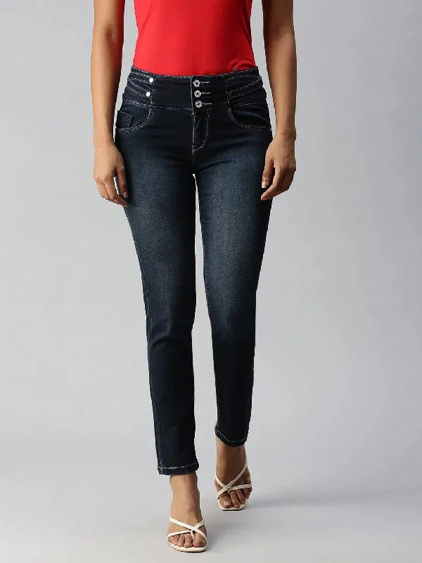 Women's Blue Solid Denim Skinny Jeans-CR-7823-Blue Comfortable Faded High-Rise Jeans Women's Blue Solid Denim Skinny Jeans-CR-7823-Blue Comfortable Faded High-Rise Jeans