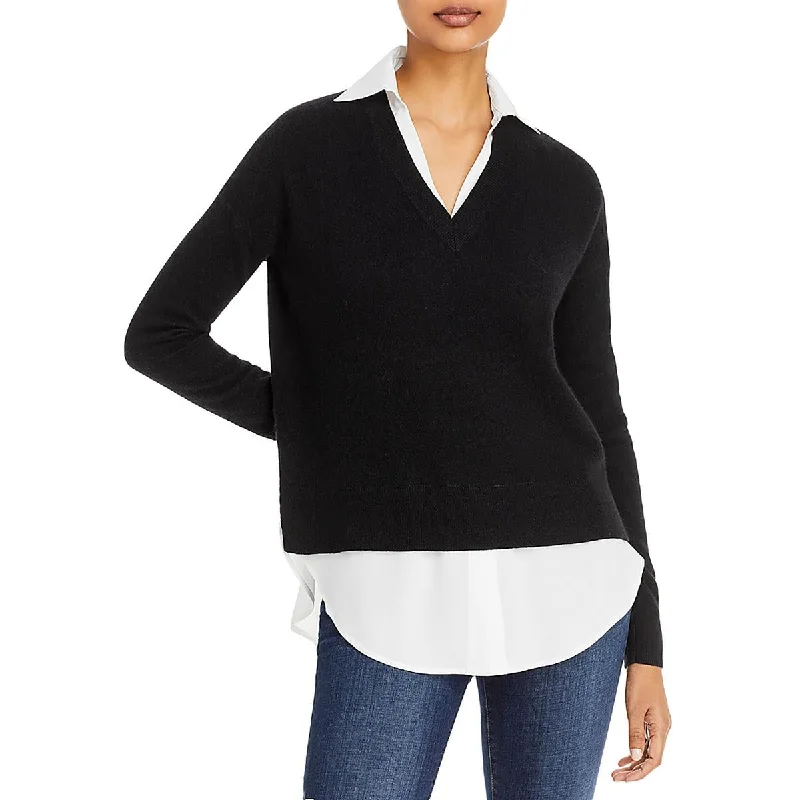 Womens Cashmere Layered Pullover Sweater Terry Blend Velvet Blend Canvas Blend