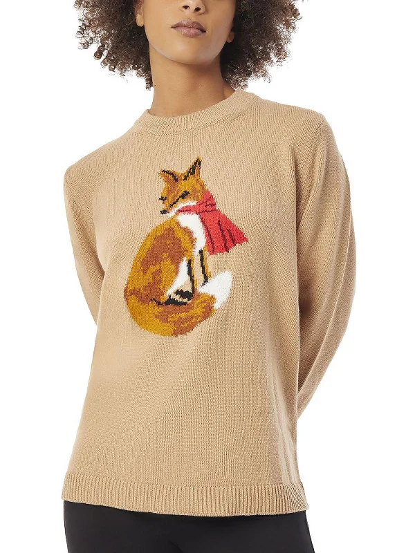 Womens Fox Crewneck Pullover Sweater Hooded Caped Shawl Collar