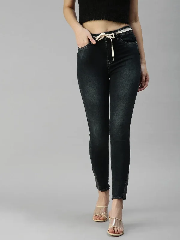 Women's Grey Solid Denim Skinny Jeans-LTA-22076-Grey Fashionable Button-Front Jeans