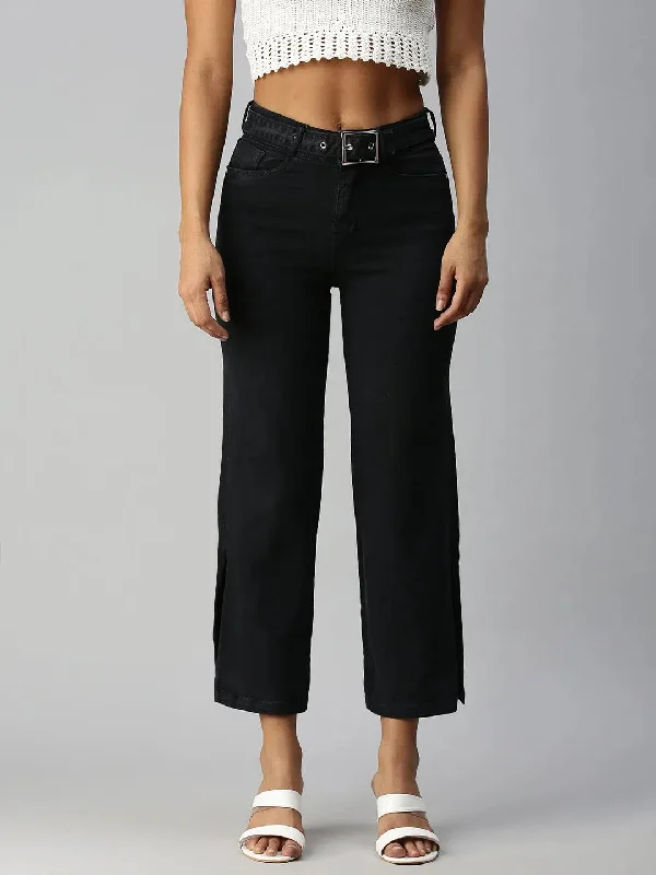 Women's Grey Solid Denim Wide Leg Jeans-IM9811C-Grey Casual Loose Fit Jeans
