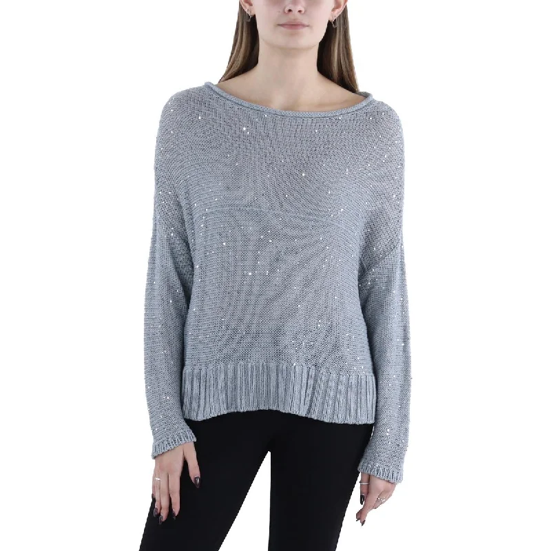 Womens Organic Cotton Sequined Pullover Sweater Denim Fabric Leather Fabric Suede Fabric