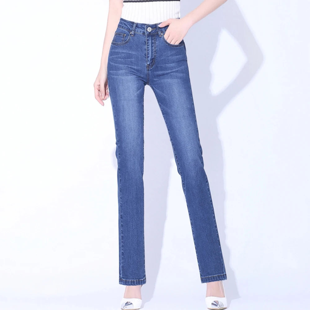 Womens Skinny Thin Denim Jeans For Summer Straight Slimming Fit Elegant Raw Hem Jeans