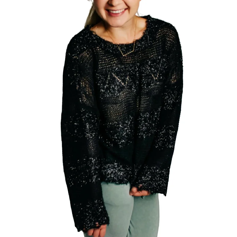 Woven Sweater In Black Zippered Buttoned Snapped