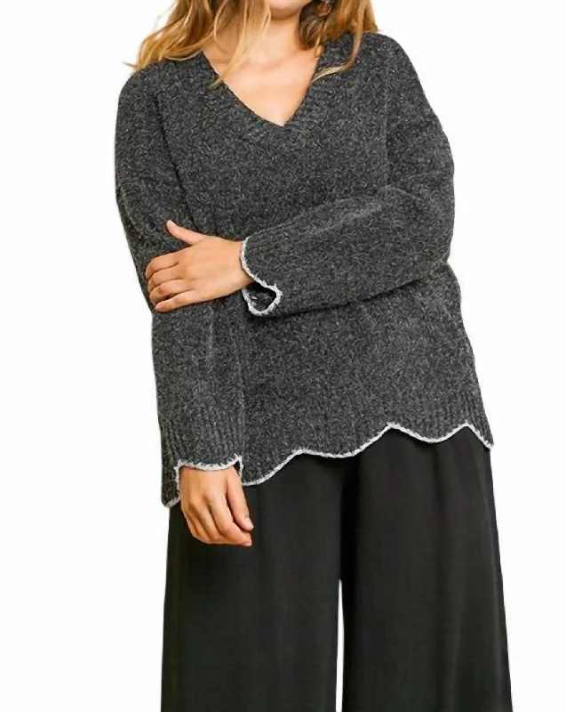 Zig Zag Pullover Sweater In Black Mesh Blend Leather Blend Suede Blend