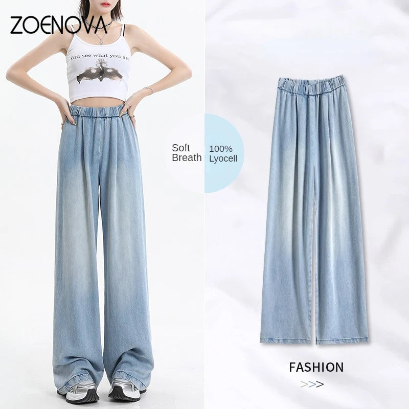 Summer Thin Soft Women's Jeans Lyocell Fabric Baggy Wide Leg Denim Pants Trendy Low-Rise Slim Jeans Summer Thin Soft Women's Jeans Lyocell Fabric Baggy Wide Leg Denim Pants Trendy Low-Rise Slim Jeans