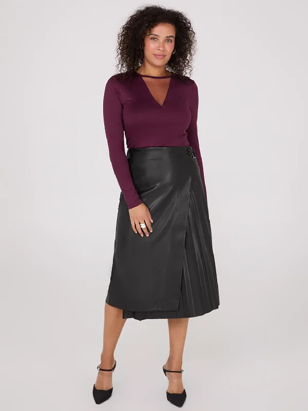 Faux Leather Wrap Midi Skirt velvet skirt luxury