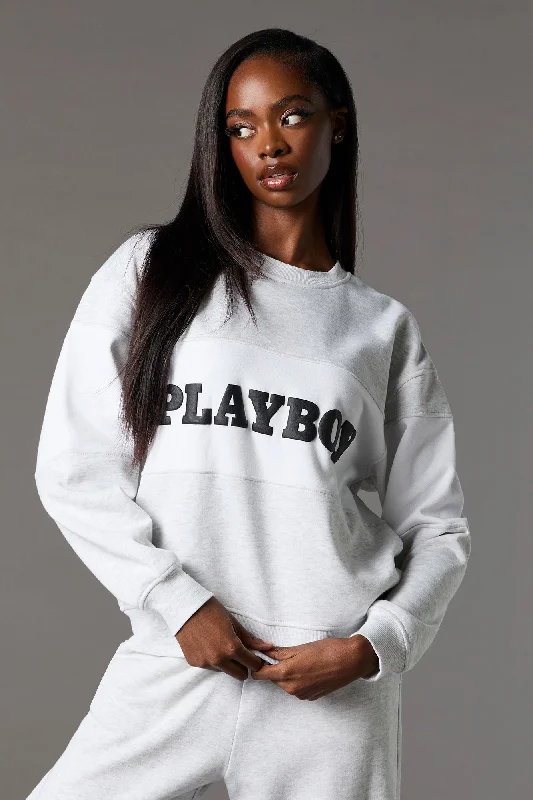 Playboy Graphic Colourblock Fleece Sweatshirt Hoodie with Typography Text Message