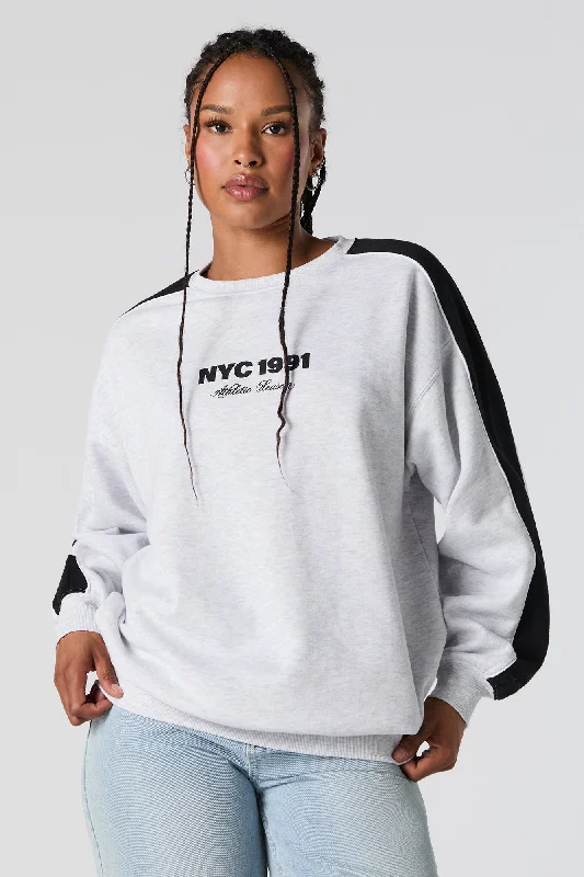 Sporty Graphic Colourblock Sweatshirt Hoodie with Raglan Sleeves Sporty Comfortable