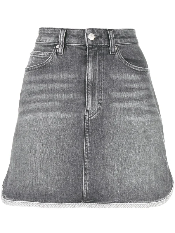 A-line denim mini skirt belted skirt waist