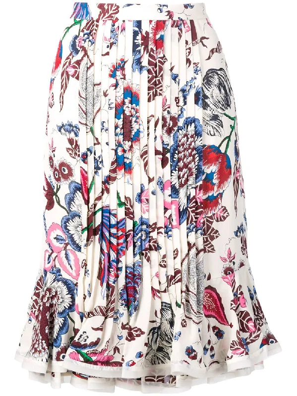 floral pleated midi skirt silk skirt lustrous
