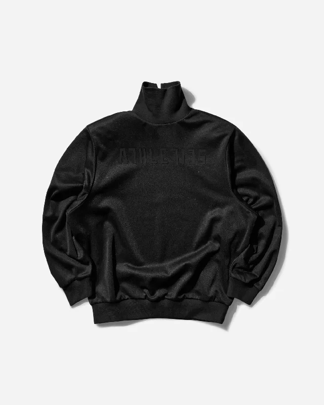 Women's Fear of God Athletics Tricot Mock Neck Sweatshirt Black Hoodie with Applique Textured Unique