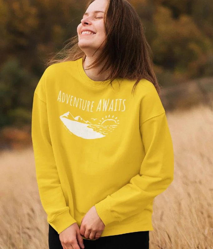 Adventure Awaits Organic Cotton Sweatshirt Hoodie with Zipper Placket Modern Functional