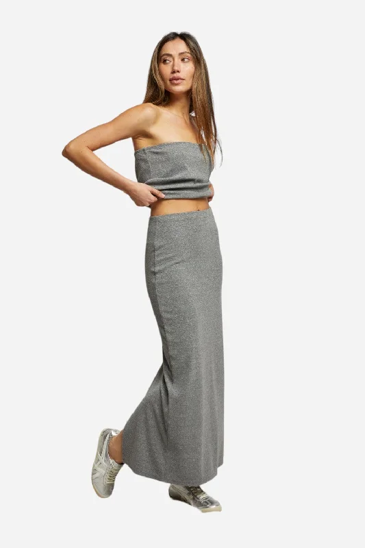 Perfect White Tee Aja Rib Maxi Skirt in Heather Grey corduroy skirt cozy