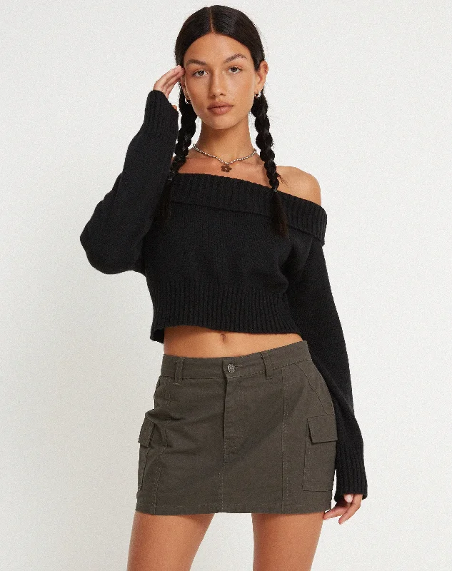 Ajeng Low Rise Cargo Mini Skirt in Panama Dark Grey chiffon skirt lightweight