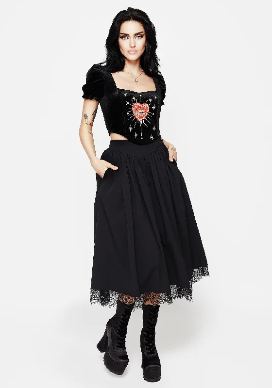 Alcina Lace Hem Midi Skirt corduroy skirt cozy