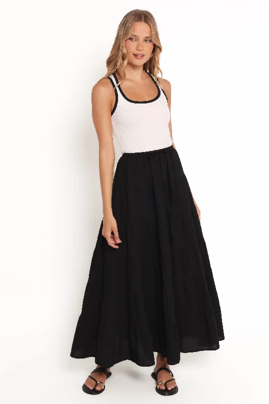 Archy Tiered Maxi Skirt - Black lace skirt intricate