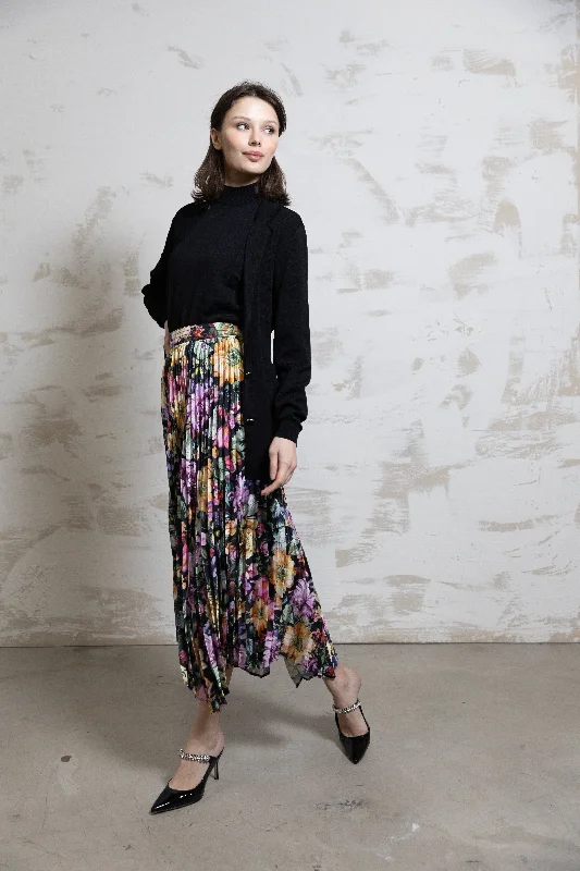 Arrow Pleated Skirt - Floral leather skirt modern