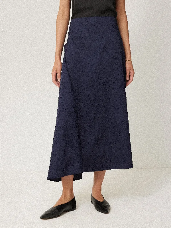 Asymmetric Textured Skirt | Navy midi skirt versatile