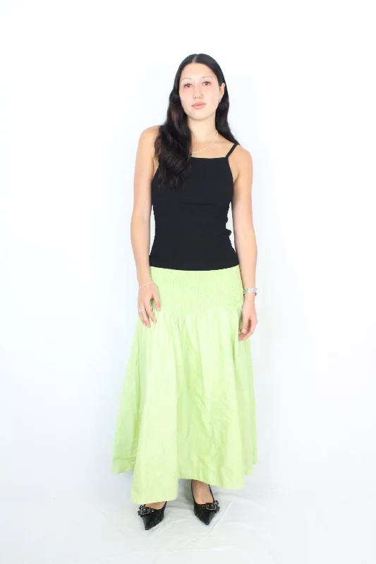 Aureta - Shirred Green Skirt spandex blend skirt