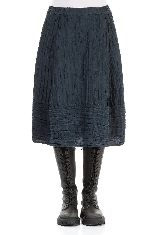 Balloon Midnight Blue Crinkled Silk Linen Skirt silk skirt lustrous