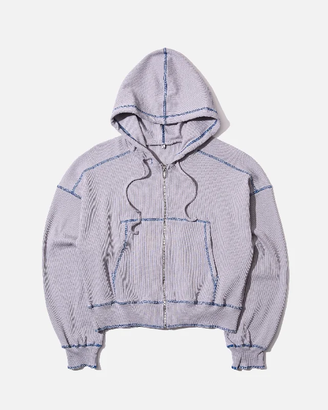 Way Zipped Hoodie - Path Grey Hoodie with Hem Raw Edge Edgy Unfinished