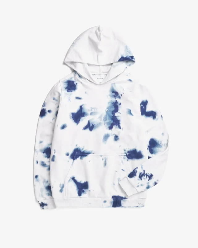 Batik Hoodie Bio Baumwolle - Blau/Off-White Hoodie with High Neck Warm Protective