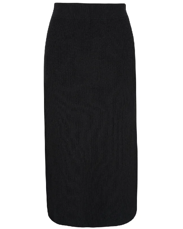 Black Ribbed Cashmere Midi Skirt leather skirt bold