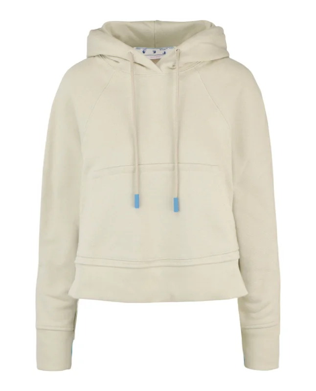 Off-White Womens Monogram Crop Hoodie Hoodie with Metallic Shiny Futuristic