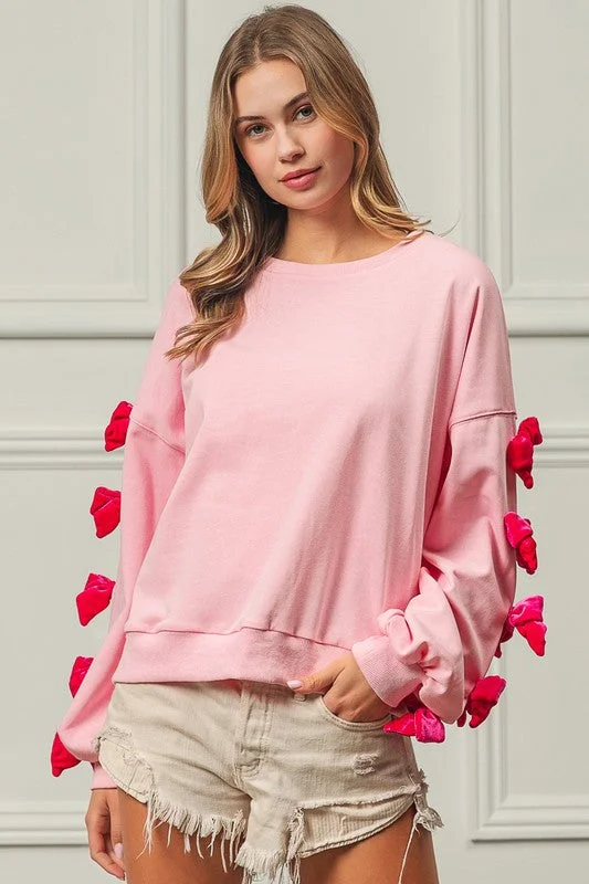 BiBi Velvet Ribbon Bows Long Sleeve Round Neck Sweatshirt Hoodie with Magnetic Closure Innovative Modern BiBi Velvet Ribbon Bows Long Sleeve Round Neck Sweatshirt Hoodie with Magnetic Closure Innovative Modern