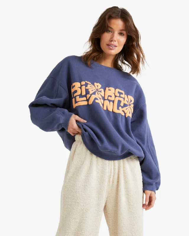 Billabong Tiki Vibes Kendall Crew Sweatshirt-Blue Surf Hoodie with Neon Bright Vibrant