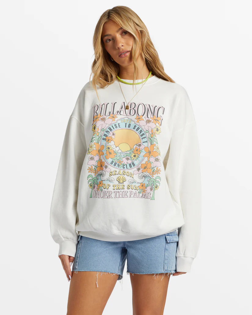 Billabong Womens Ride In Crewneck Sweatshirt - Salt Crystal Hoodie with Crew Neck Simple Timeless Billabong Womens Ride In Crewneck Sweatshirt - Salt Crystal Hoodie with Crew Neck Simple Timeless