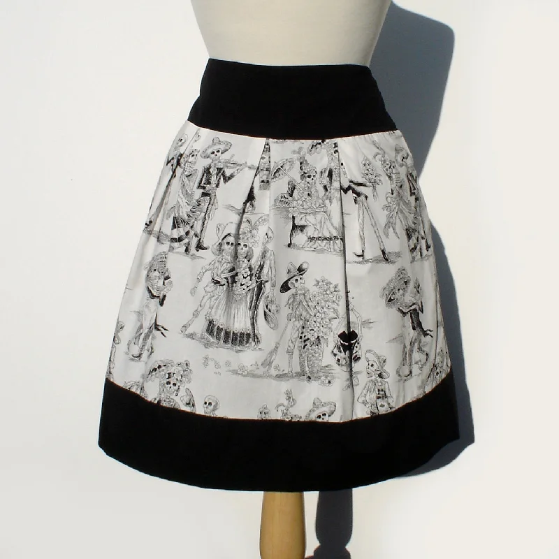 Black and White Catrina Skulls Day of the Dead Skirt #S-RS720 linen skirt natural