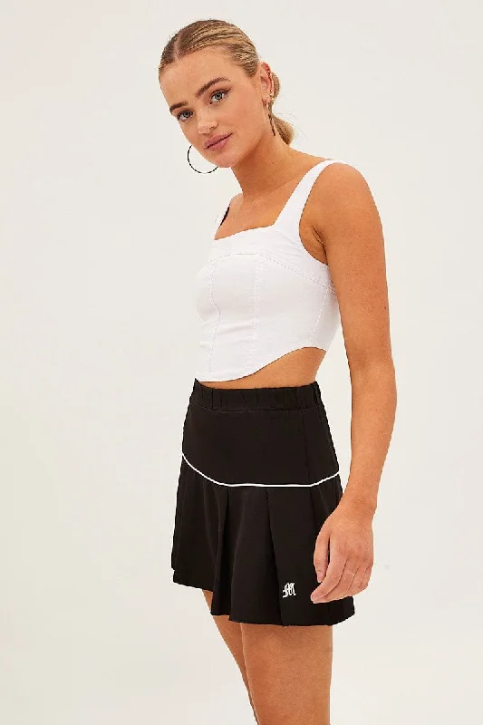 Black Pleated Tennis Mini Skort Skirt linen skirt airy