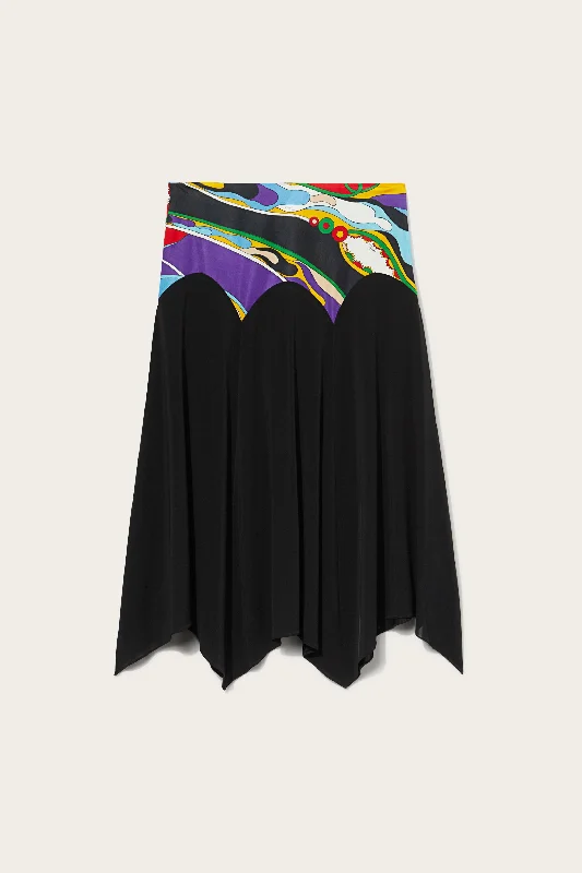 Black Skirt with Orchidee-Print Detail high waist skirt