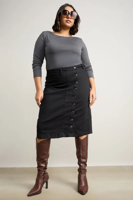 Denim Jet Black Curve Hug Skirt lace skirt intricate