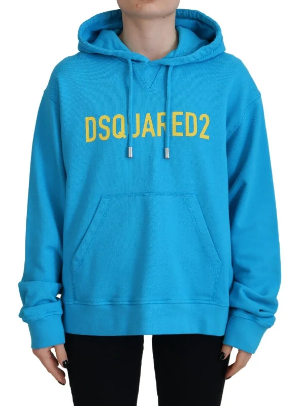 Blue Logo Print Cotton Hoodie Sweatshirt Sweater Hoodie with Lining Warm Insulated