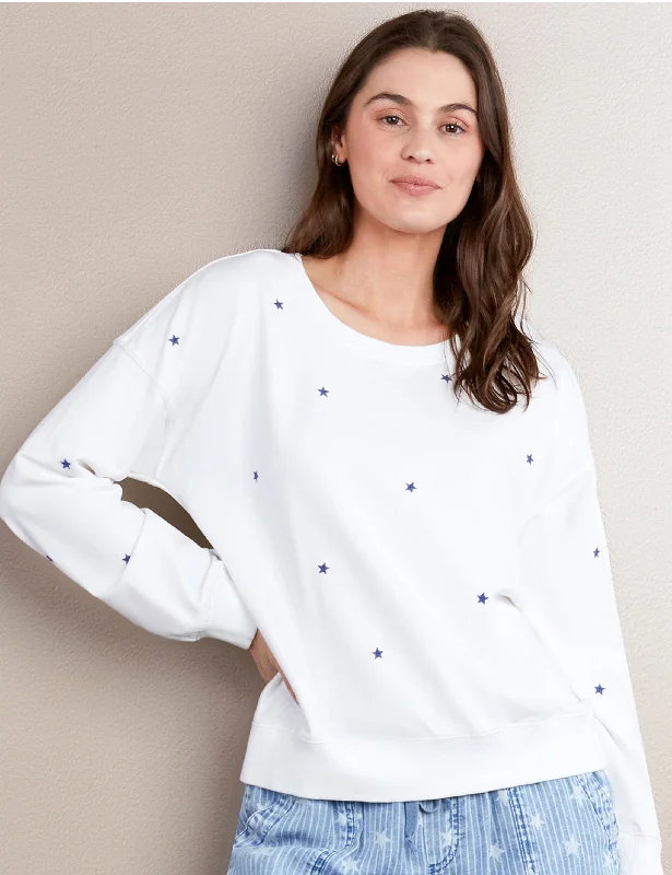 Blue Star Embroidery Sweatshirt Hoodie Jacket Zipper Layering