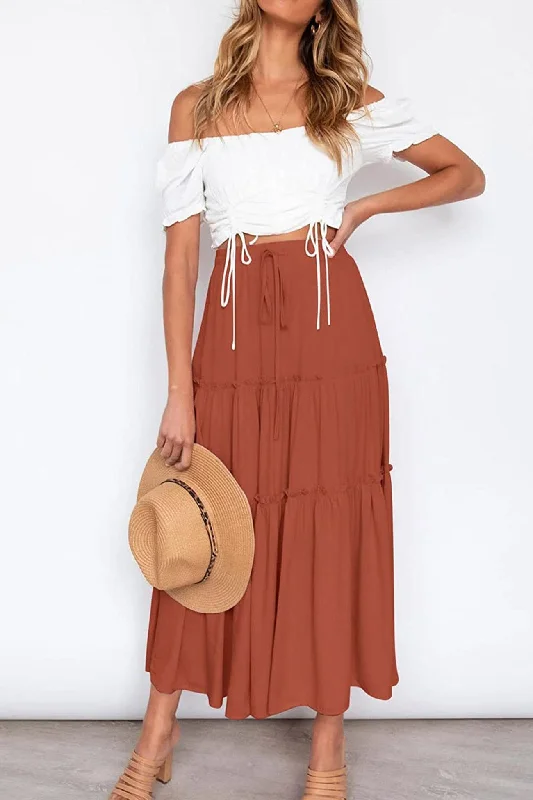 Bohemia High Waist Ruched Skirts zip skirt side