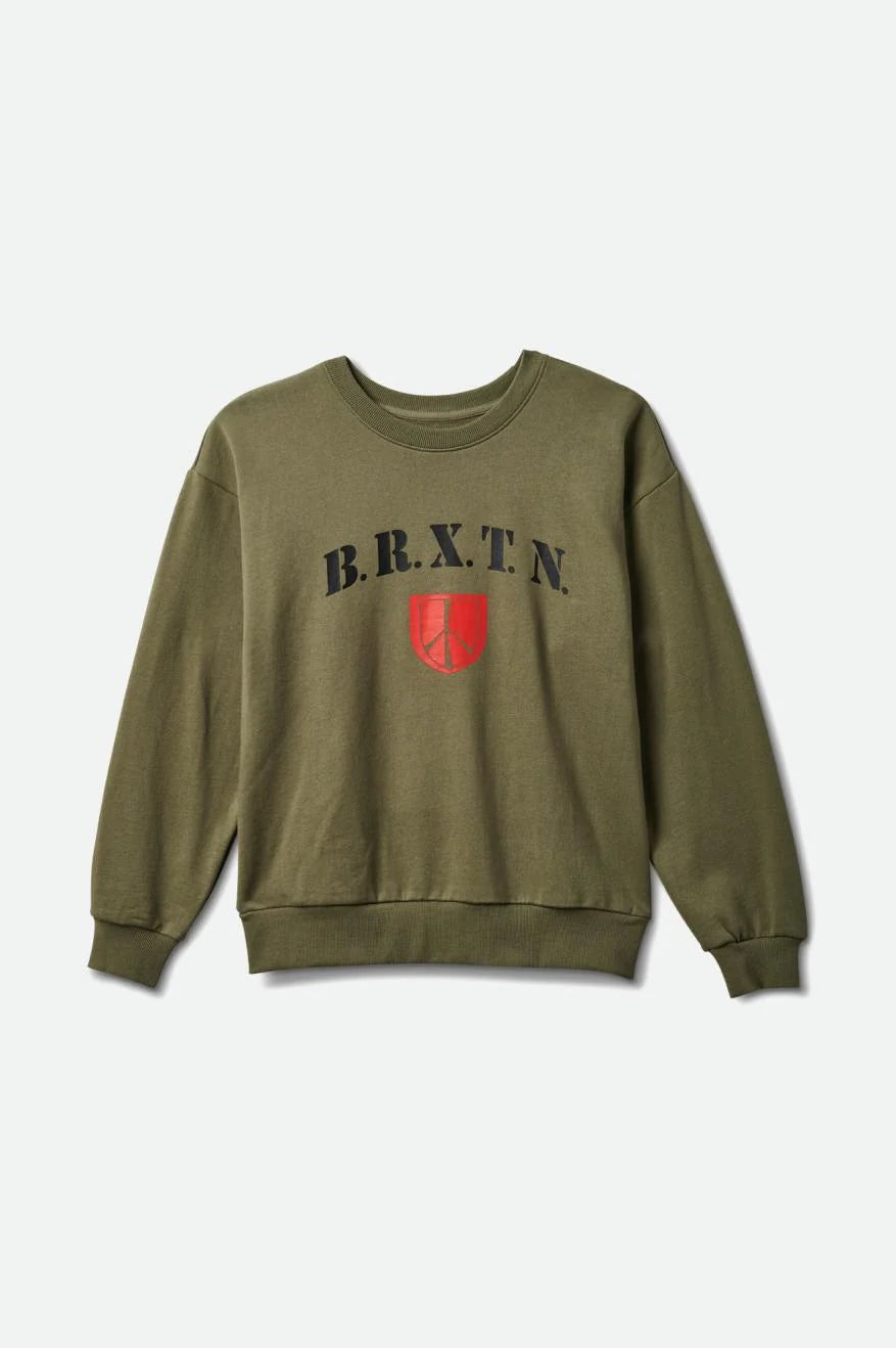 Brixton Supply Co. Womens Peace Shield Crewneck Sweatshirt Hoodie with Bell Sleeves Flared Feminine