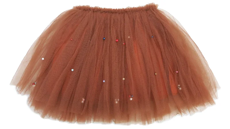 Brown Rainbow Pearl Tutu Skirt velvet skirt luxury