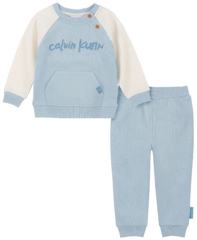 Calvin Klein Baby Boys Colorblock Fleece Crewneck Sweatshirt Joggers 2 Piece Set Hoodie with Hood Adjustable Protection