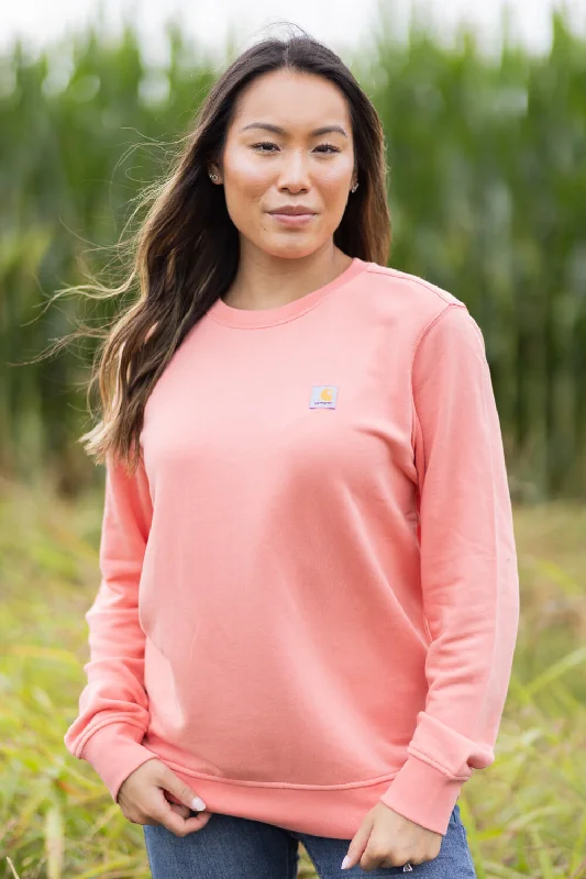 Carhartt Midweight Tencel Crewneck Sweatshirt for Women in Aged Coral | 106179-P43 Hoodie with Frayed Bohemian Relaxed