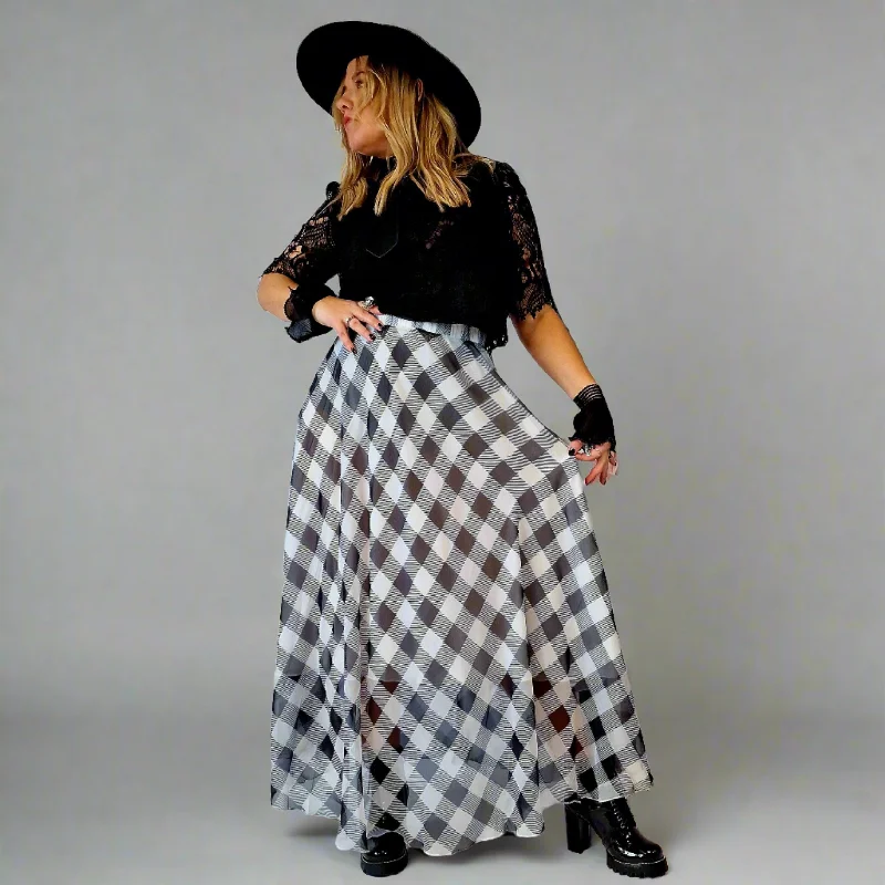 Simple Moderne Maxi Gray Plaid Skirt floral skirt print